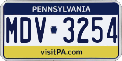 PA license plate MDV3254