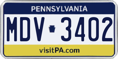PA license plate MDV3402