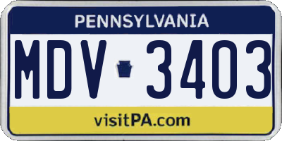 PA license plate MDV3403
