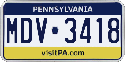 PA license plate MDV3418