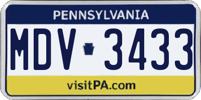 PA license plate MDV3433