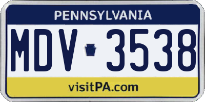 PA license plate MDV3538