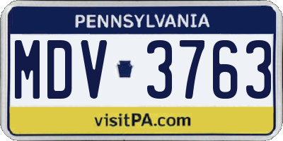 PA license plate MDV3763