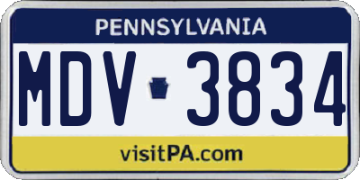 PA license plate MDV3834