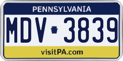PA license plate MDV3839