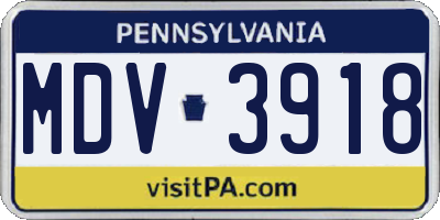 PA license plate MDV3918