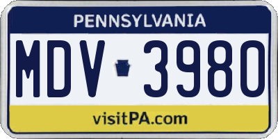 PA license plate MDV3980