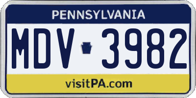PA license plate MDV3982