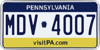 PA license plate MDV4007