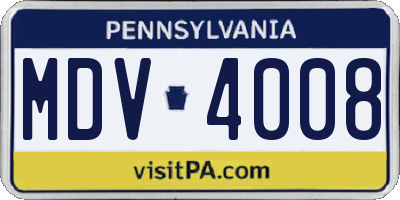 PA license plate MDV4008