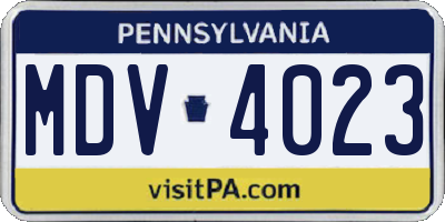 PA license plate MDV4023
