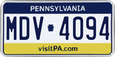 PA license plate MDV4094