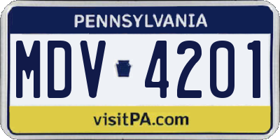 PA license plate MDV4201