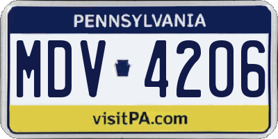 PA license plate MDV4206
