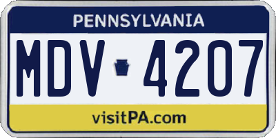 PA license plate MDV4207