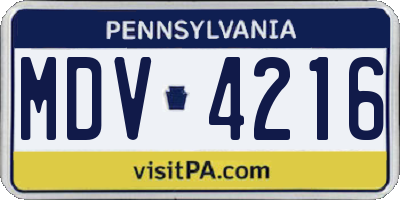 PA license plate MDV4216