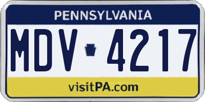 PA license plate MDV4217