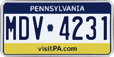 PA license plate MDV4231