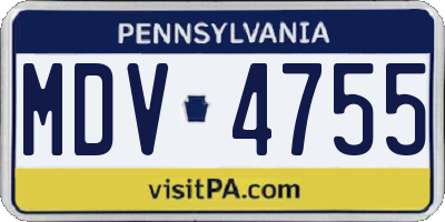 PA license plate MDV4755