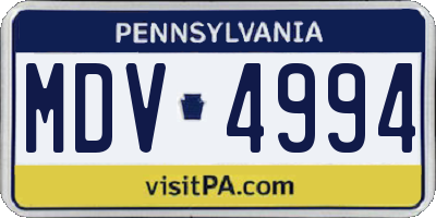 PA license plate MDV4994