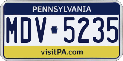 PA license plate MDV5235