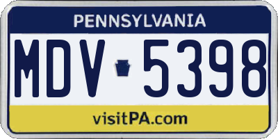 PA license plate MDV5398