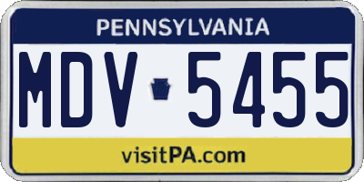 PA license plate MDV5455