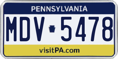 PA license plate MDV5478