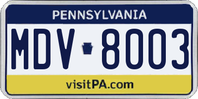 PA license plate MDV8003