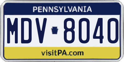 PA license plate MDV8040