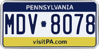 PA license plate MDV8078