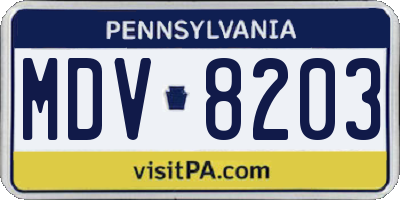 PA license plate MDV8203
