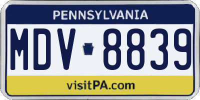 PA license plate MDV8839