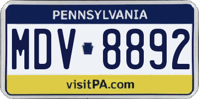 PA license plate MDV8892