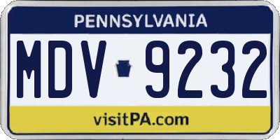 PA license plate MDV9232