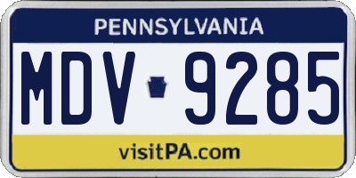 PA license plate MDV9285