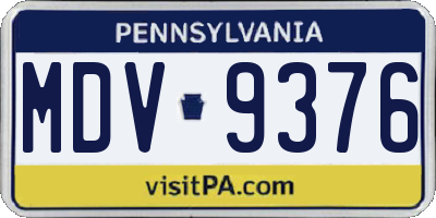 PA license plate MDV9376