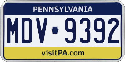 PA license plate MDV9392