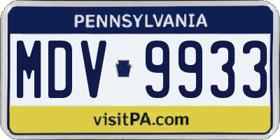 PA license plate MDV9933