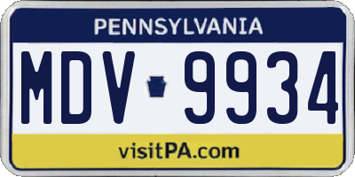 PA license plate MDV9934