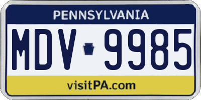 PA license plate MDV9985