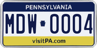 PA license plate MDW0004