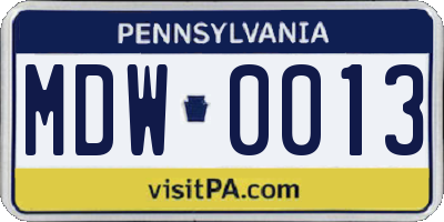PA license plate MDW0013