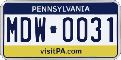 PA license plate MDW0031
