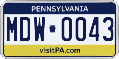 PA license plate MDW0043