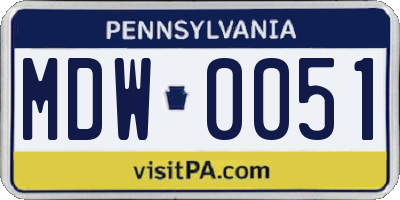 PA license plate MDW0051