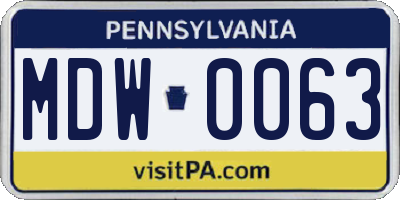 PA license plate MDW0063