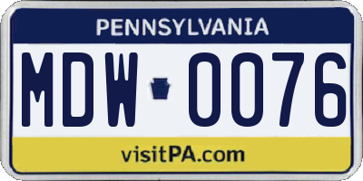 PA license plate MDW0076