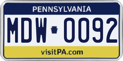 PA license plate MDW0092