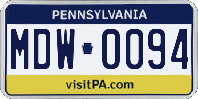 PA license plate MDW0094